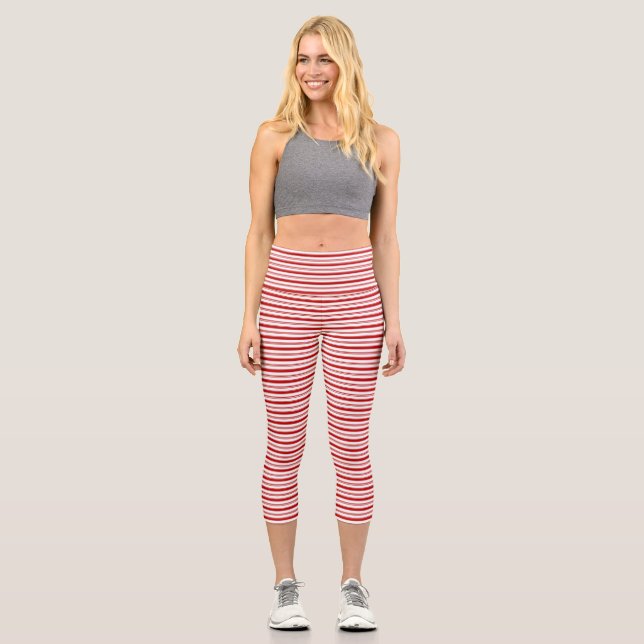 Leggings Capri Bandas horizontales rojas y blancas (Anverso)