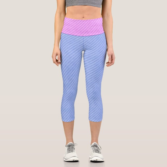 Leggings Capri Bandas rosa y azul poco claras (Anverso)