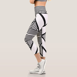 Leggings Capri Bandas triangulares 2 en blanco y negro