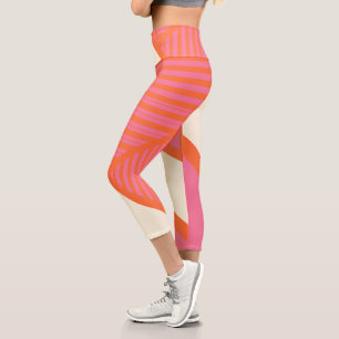 Leggings Capri Bandas triangulares en rosa, Naranja y crema