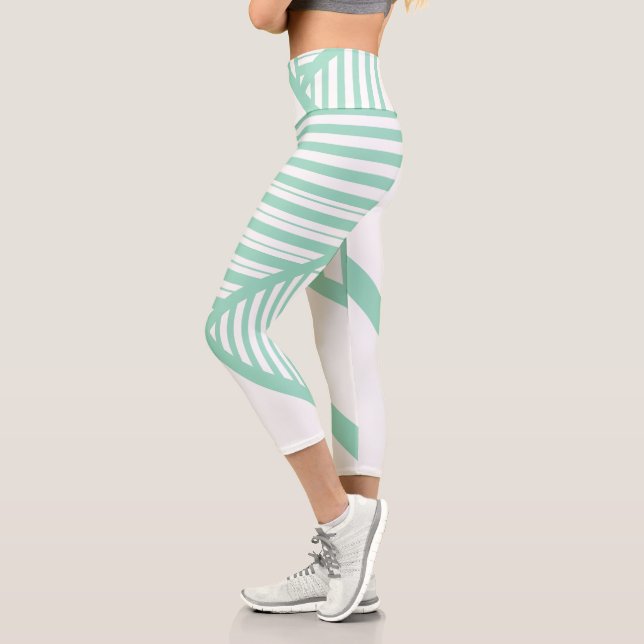 Leggings Capri Bandas triangulares - Verde y blanco (Izquierda)