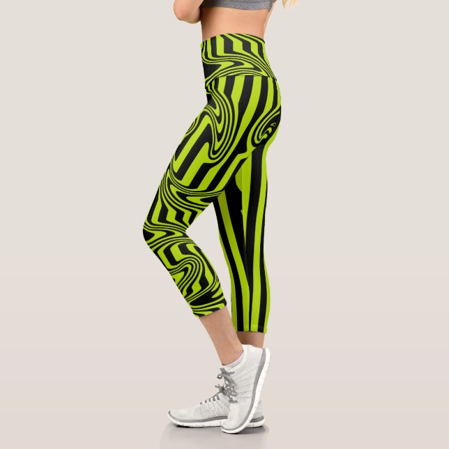 Leggings Capri Bandas y Swirls - Lime Green y Black (Izquierda)