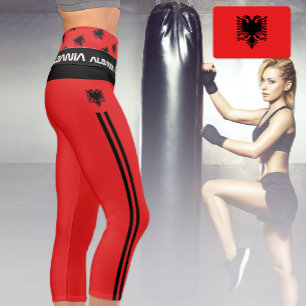 Leggings Capri Bandera albanesa, moda, fitness, deportes  