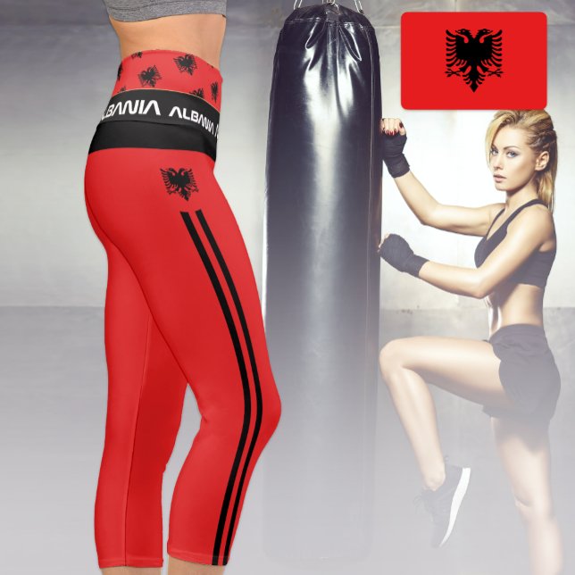 Leggings Capri Bandera albanesa, moda, fitness, deportes (Subido por el creador)