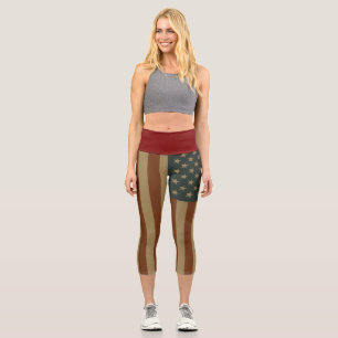 Leggings Capri Bandera Americana Vertical Retro Grunge Unisex