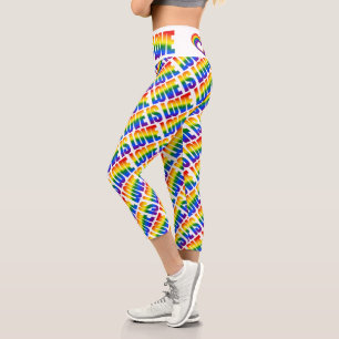 Leggings Capri Bandera arcoiris LGBT Patrón de texto Orgullo gay 