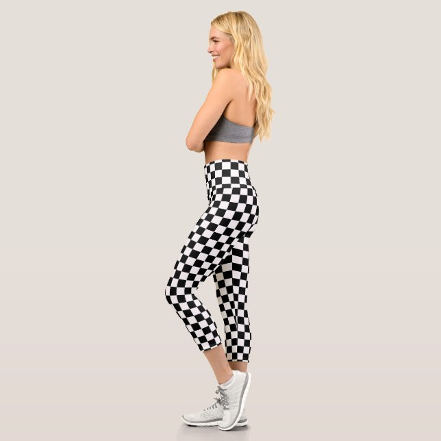 Leggings Capri Bandera De Control Estilo Patrón Blanco Y Negro (Izquierda)