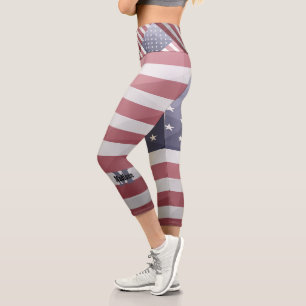 Leggings Capri Bandera de los Estados Unidos Monograma de malla g