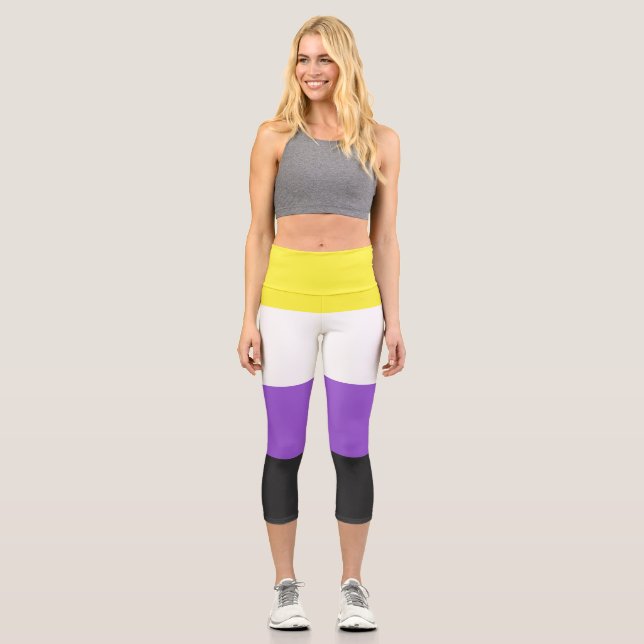 Leggings Capri Bandera de Orgullo no binaria (Anverso)