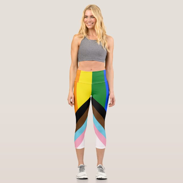 Leggings Capri Bandera de orgullo progresista de SlipperyJoe's se (Anverso)