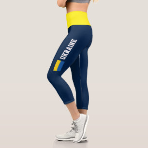 Leggings Capri Bandera de Ucrania alta cintura azul amarillo Letr