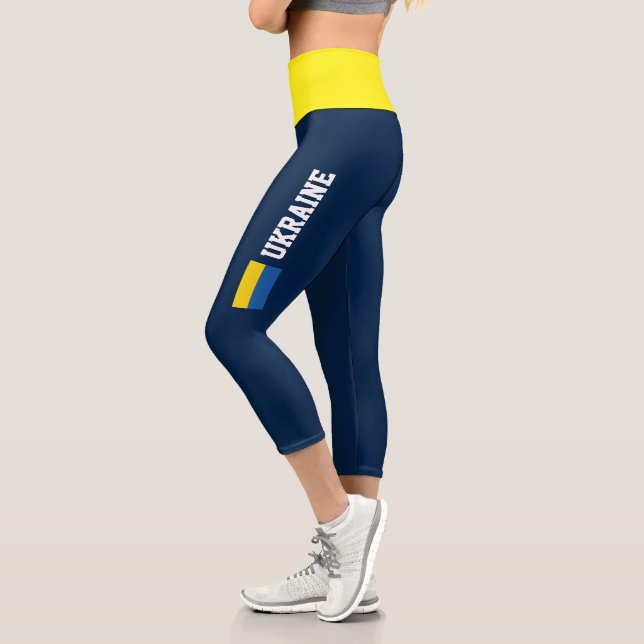 Leggings Capri Bandera de Ucrania alta cintura azul amarillo Letr (Izquierda)