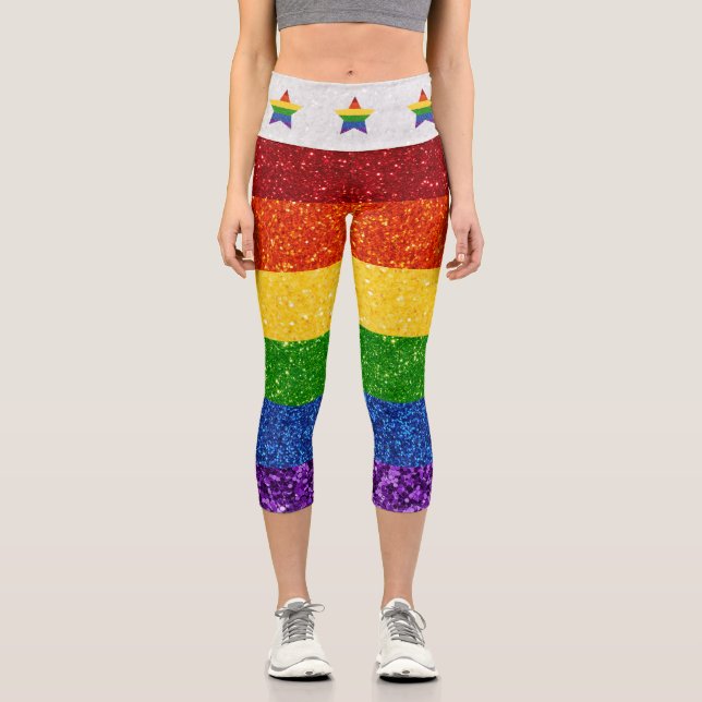 Leggings Capri Bandera del orgullo gay Purpurina LGBT (Anverso)