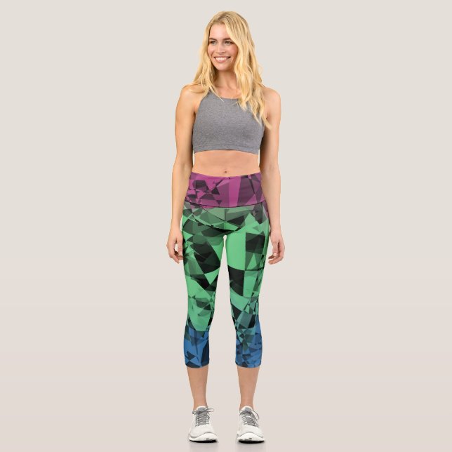 Leggings Capri Bandera del Orgullo Trippy Polisexual Retro Ecléct (Anverso)
