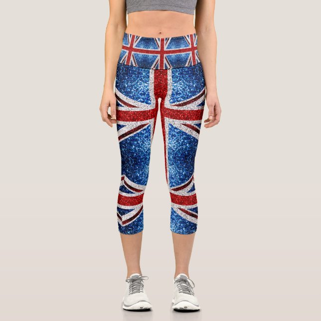 Leggings Capri Bandera del Reino Unido azul rojo brillante purpur (Anverso)