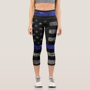 Leggings Capri Bandera delgada de la línea azul de la policía