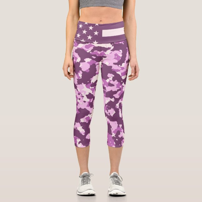 Leggings Capri Bandera estadounidense Camo rosa (Anverso)