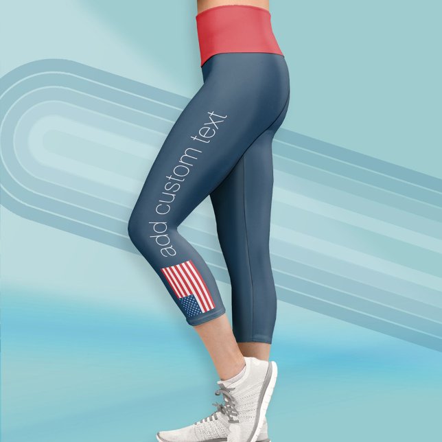 Leggings Capri Bandera estadounidense Rojo Azul Blanco Azul Azul  (Custom Leggings)