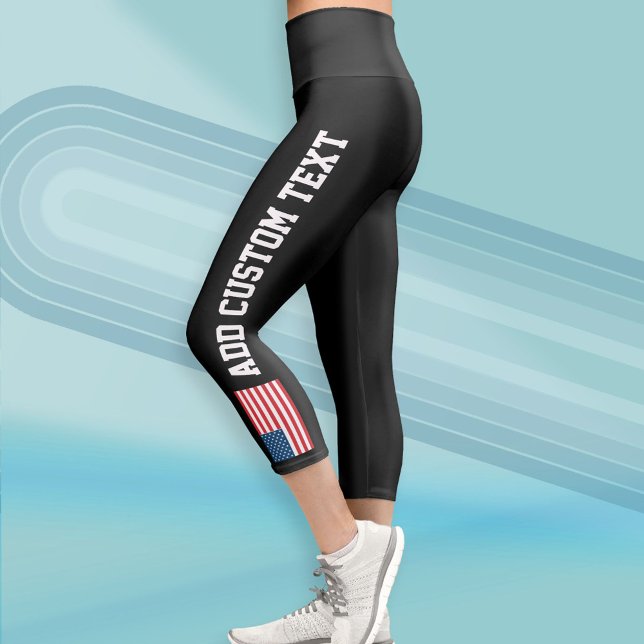 Leggings Capri Bandera estadounidense Rojo Azul Blanco Negrita Te (Custom Leggings)