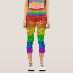 Leggings Capri Bandera LGBT arcoíris vibrante brillo destellos