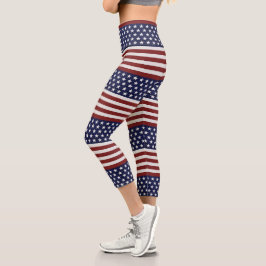 Leggings Capri Bandera patriótica de Estados Unidos, azul rojo no
