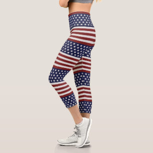 Leggings Capri Bandera patriótica de Estados Unidos, azul rojo no