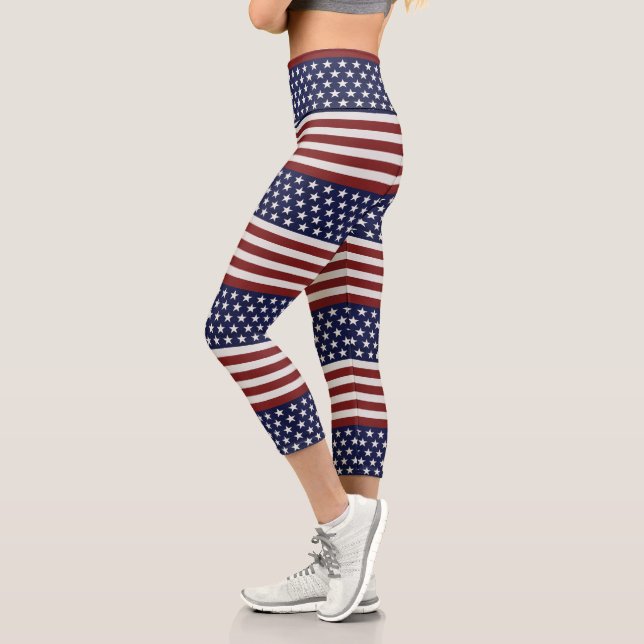 Leggings Capri Bandera patriótica de Estados Unidos, azul rojo no (Izquierda)