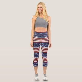Leggings Capri Bandera patriótica de Estados Unidos, azul rojo no