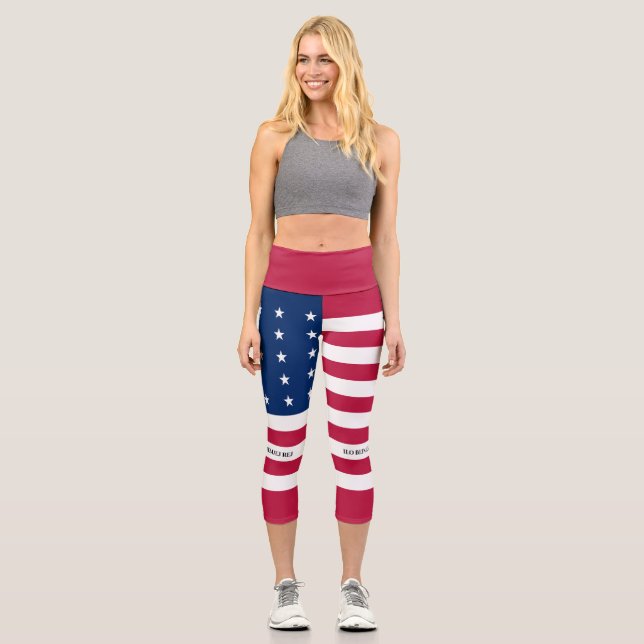 Leggings Capri Bandera patriótica del atolón Bikini (Anverso)