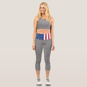 Leggings Capri Bandera patriótica estadounidense moderna en blanc