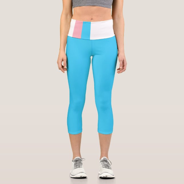 Leggings Capri Bandera transgénero personalizada (Anverso)
