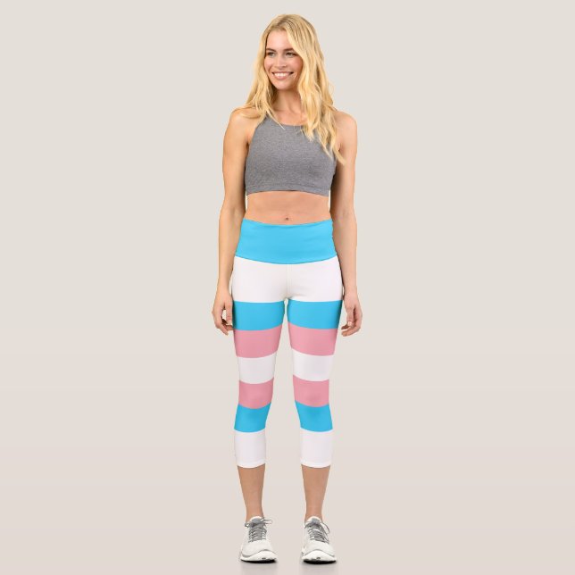 Leggings Capri Bandera transgénero personalizada (Anverso)
