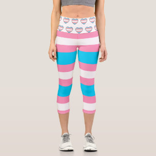 Leggings Capri Bandera Transgénero Rosa, Blanco y Azul LGBTQIA+