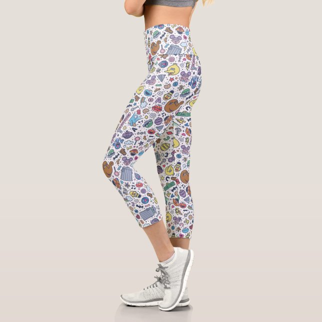 Leggings Capri Barrio Sésamo | Patrón de Doodle de Sesame Pals (Izquierda)