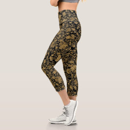 Leggings Capri Barroco Floral Dorado sobre Negro