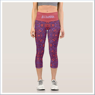 Leggings Capri Batik Colorido Rojo y Púrpura Abstracto