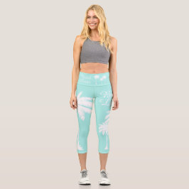 Leggings Capri Beach Lover Tropical Aqua Blue