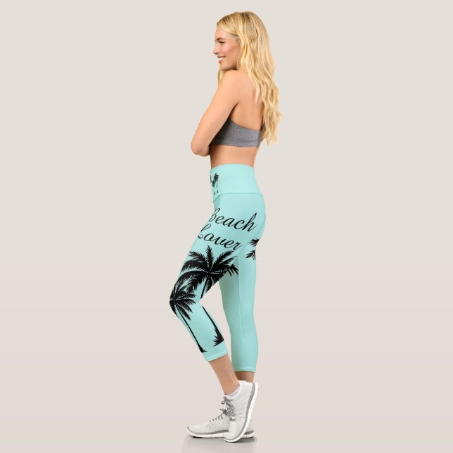 Leggings Capri Beach Lover Tropical Aqua Blue Black (Izquierda)