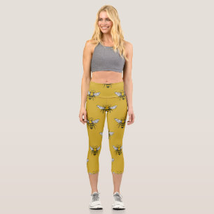 Leggings Capri Bee Haven: Patrón amarillo vintage