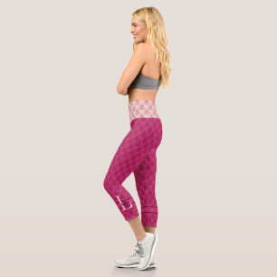 Leggings Capri Beet Purple & Pink Hearts Monograma y Nombre
