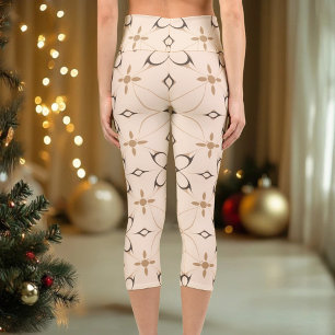 Leggings Capri Beige y marrón floral geométrico elegante minimali