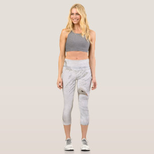 Leggings Capri Bellas plumas de pavo real blanco