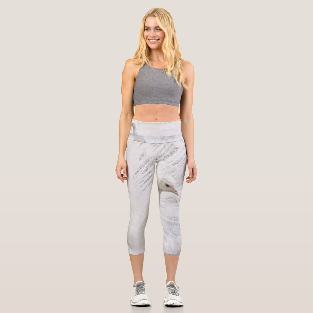 Leggings Capri Bellas plumas de pavo real blanco (Anverso)