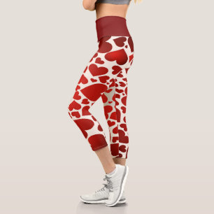 Leggings Capri Big Bold Red Hearts Active Wear