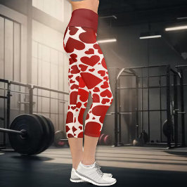 Leggings Capri Big Bold Red Hearts Active Wear