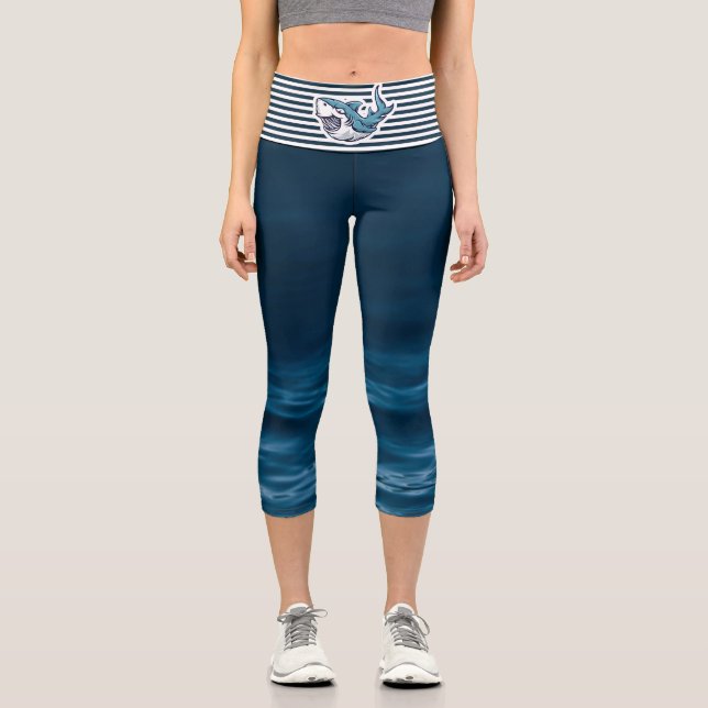 Leggings Capri Big Shark espíritu animal vainas de capri (Anverso)