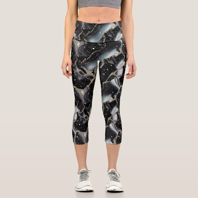 Leggings Capri Black And Gold Marble Abstract Modern (Anverso)