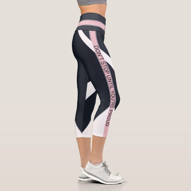 Leggings Capri Blanco azul y rosa de motivación geométrica (Derecha)