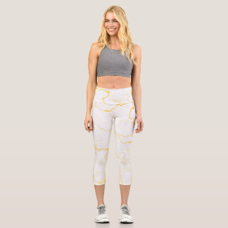 Leggings Capri Blanco con motivos de mármol de Relieve metalizado