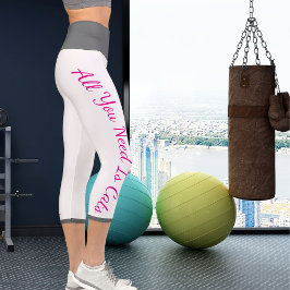 Leggings Capri Blanco gris rosado y Mascota personalizado